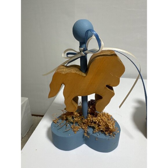 Handcrafted Wooden Horse & Basket With Bears Poodles Table Decor Dollhouse - Picture 3 of 9